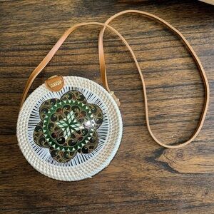 monkey forrest White Rattan Bali Bag with Hand-Carved  hand-painted Accent